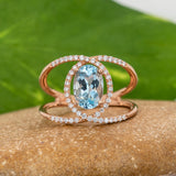 Althea Solid 14k Gold Aquamarine Ring with Natural Diamond Accents, Oval 8x6mm