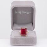10K yellow gold Madagascar ruby emerald-cut estate ring