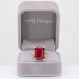 10K yellow gold Madagascar ruby emerald-cut estate ring