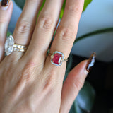 scarlet and gray ruby game day ring in 14K yellow gold