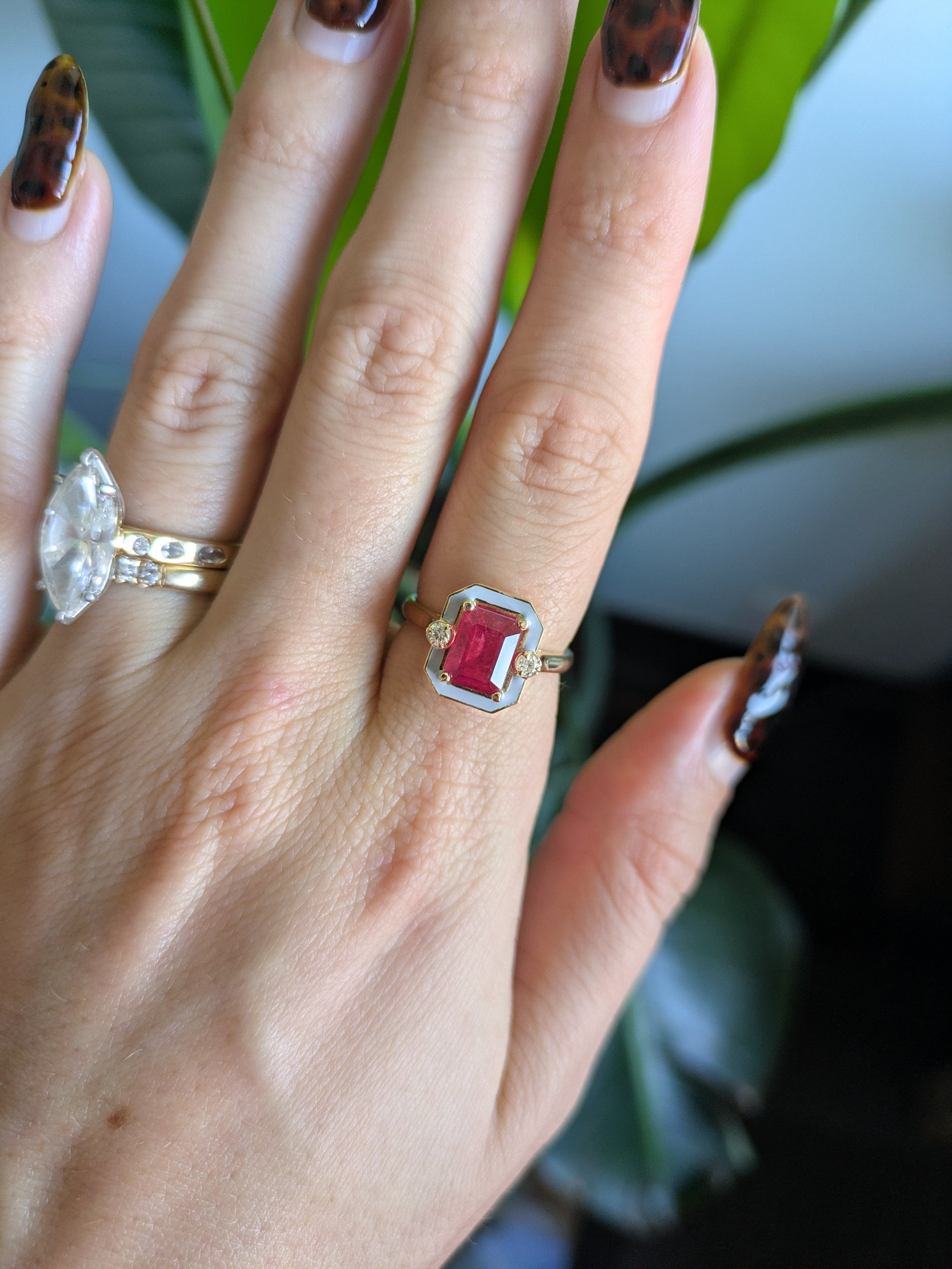 scarlet and gray ruby game day ring in 14K yellow gold
