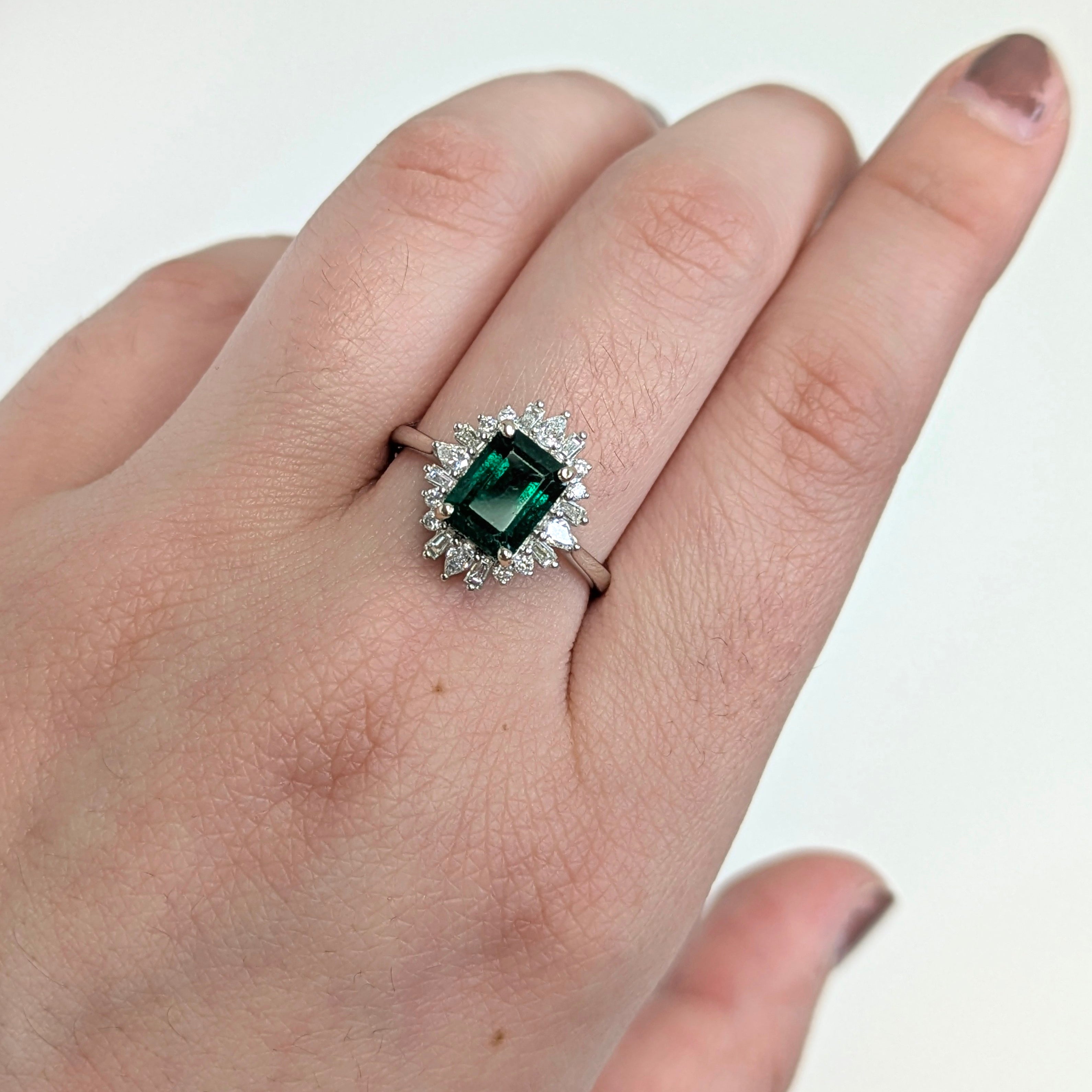 Mukta 14K White Gold 1.66cts Zambian Emerald Diamond Ring | Emerald Cut  8x6mm