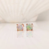 Four Prong Round Opal Stud Earrings | Solitaire Studs