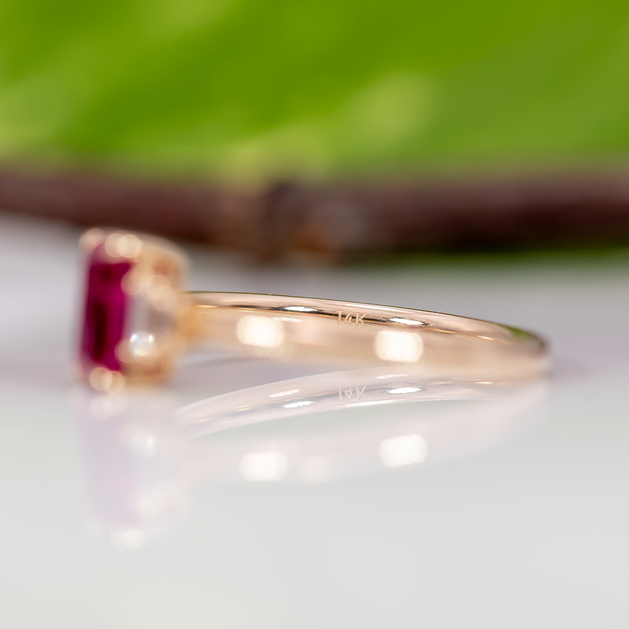 14K yellow gold pink tourmaline ring with diamond accents
