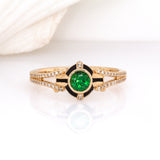 Clover 14K Yellow Gold Tsavorite Garnet and Diamond Ring | RD 4mm