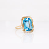 Aurelia 14k Solid Gold Swiss Topaz Ring with Natural diamonds | Emerald cut, 14x10mm