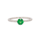 Mahika Solid 14k White Gold Tsavorite Garnet Ring with Natural Diamonds Accents | Round 5mm
