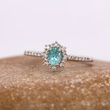 Linda 14K Solid White Gold Afghan Tourmaline and Diamond Ring | OV 5x4mm