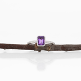 Stella Solid 14k Gold Amethyst Ring with Natural Diamonds Accents, Emerald cut 7x5mm
