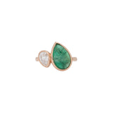 3.7Ct Zambian Emerald Ring with Lab Created Diamond: Solid 14K Gold, 12.6x8.2mm