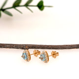 1.63ct Sky Blue Topaz Stud Earrings w Diamond Halo in 14K Solid Gold | TR 6mm