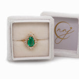 Lysette Solid 14k Gold Colombian Emerald Ring with Natural Diamonds, Pear 12x7mm