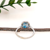 3.2ct London Blue Topaz Ring w Diamond Halo in Solid 14K Gold | OV 10x8mm