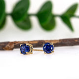 5mm Round - 14K Gold AAA Ceylon Sapphire Solitaire Studs