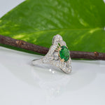 14K two-tone gold tsavorite garnet ring with diamond accents
