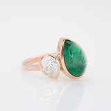 3.7Ct Zambian Emerald Ring with Lab Created Diamond: Solid 14K Gold, 12.6x8.2mm