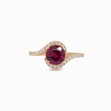 Hardika Solid 14k Gold Purple Garnet Ring with Natural Diamonds Accents, 7mm
