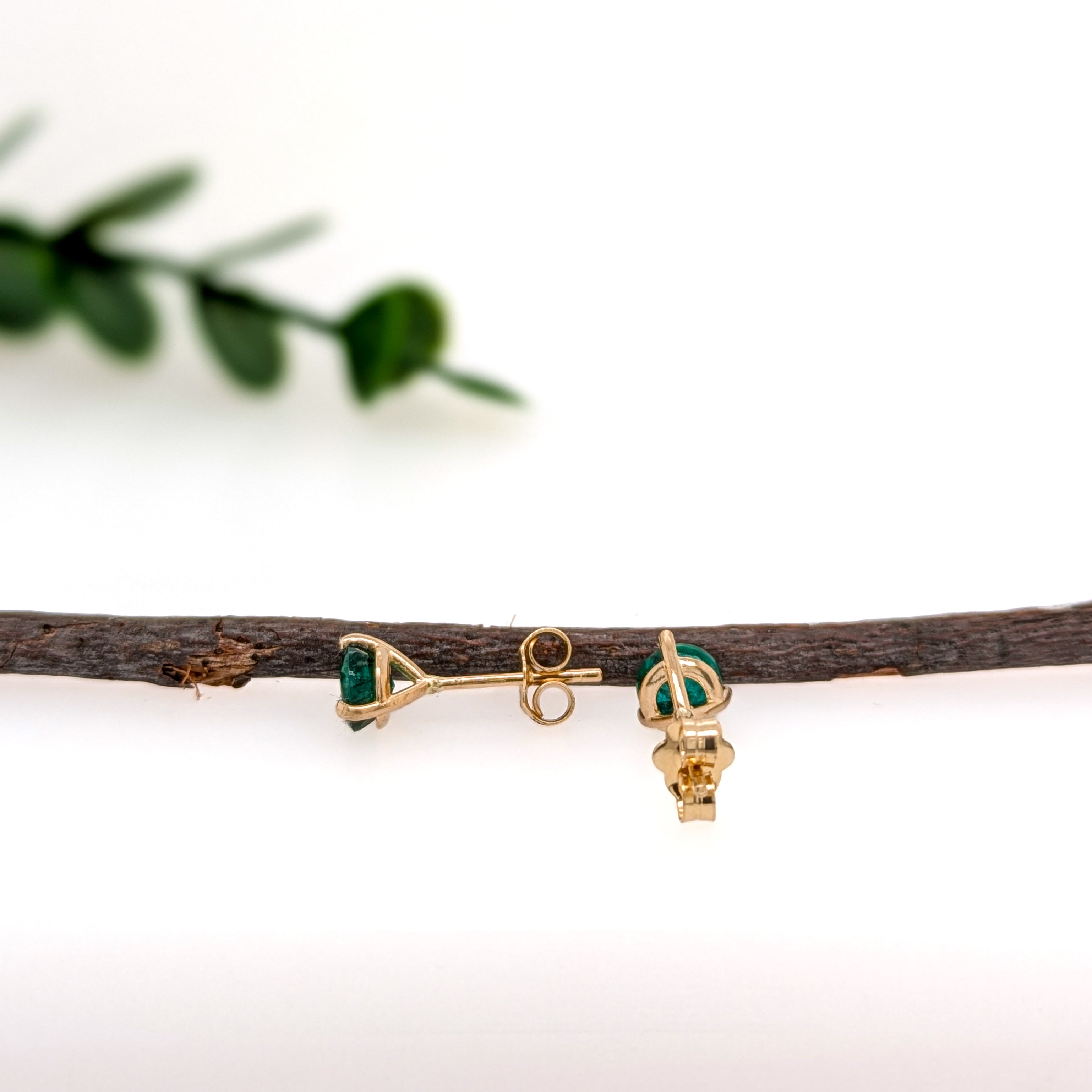 5mm Martini Round Zambian Emerald  Solitaire Stud Earrings in 14K Yellow Gold