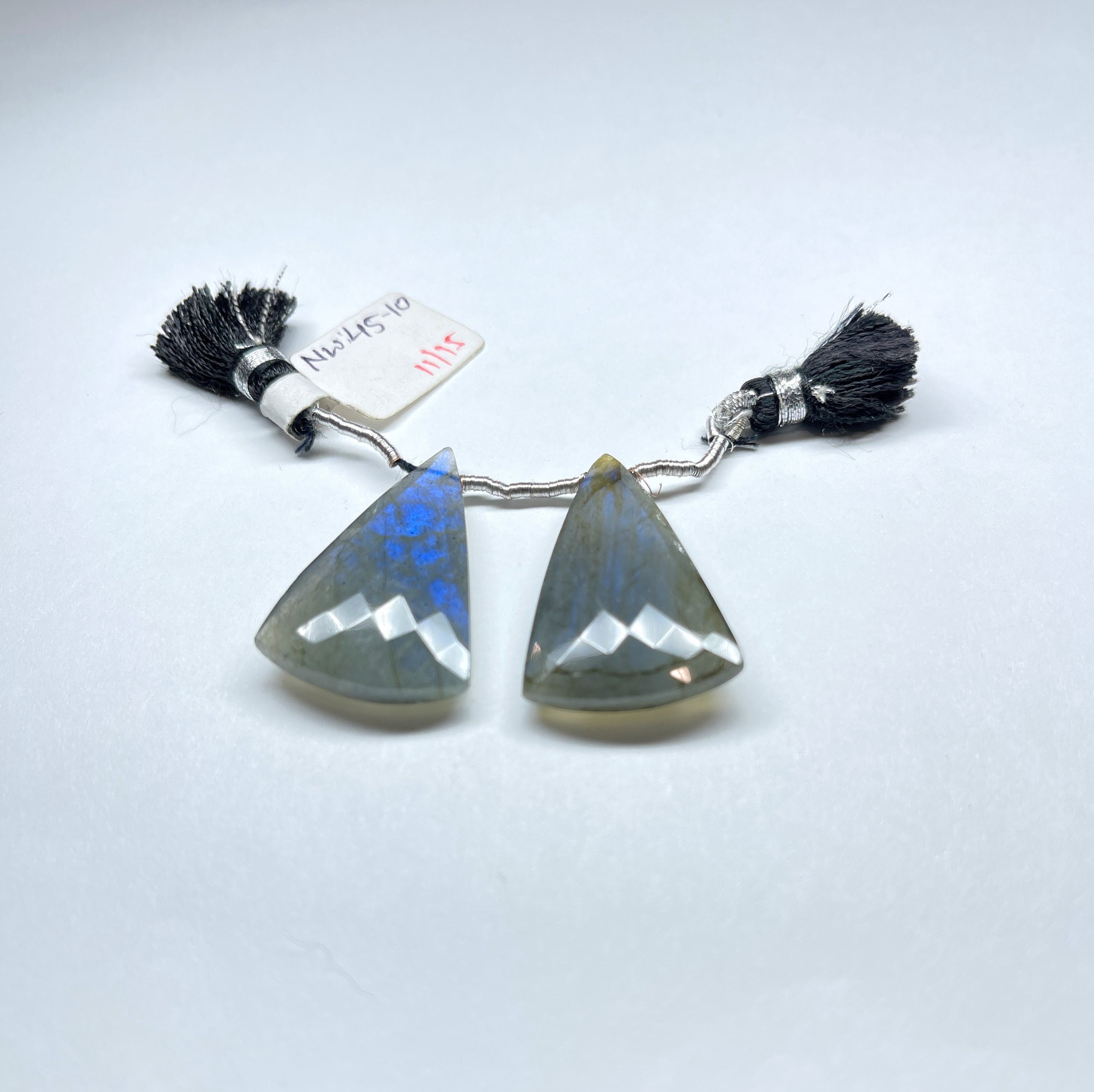 Natural Untreated Labradorite | Drilled Matching Pair | Triangular Shape- Side Drilled Beautiful Faceted Gem | 31x20x7mm