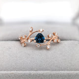AAA London Blue Topaz Ring with Earth-Mined Diamond Accents in Solid 14K Gold, 5mm Trillion Cut Fine Jewelry Ring for Women - Elegant December Birthstone Gift