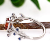 Varsha 14K Solid White Gold Orange Sapphire and Blue Sapphire Ring | EM 6x4mm