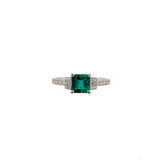 Lea 14K White Gold 0.66cts Colombian Emerald Diamond Ring | Asscher cut 6mm