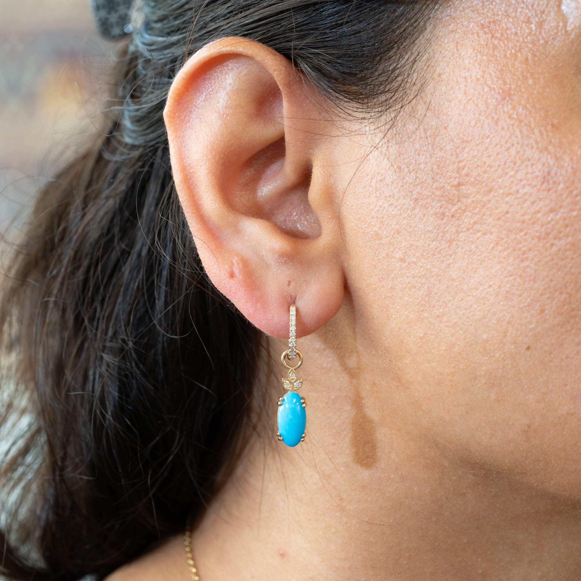 14K yellow gold sleeping beauty turquoise earrings