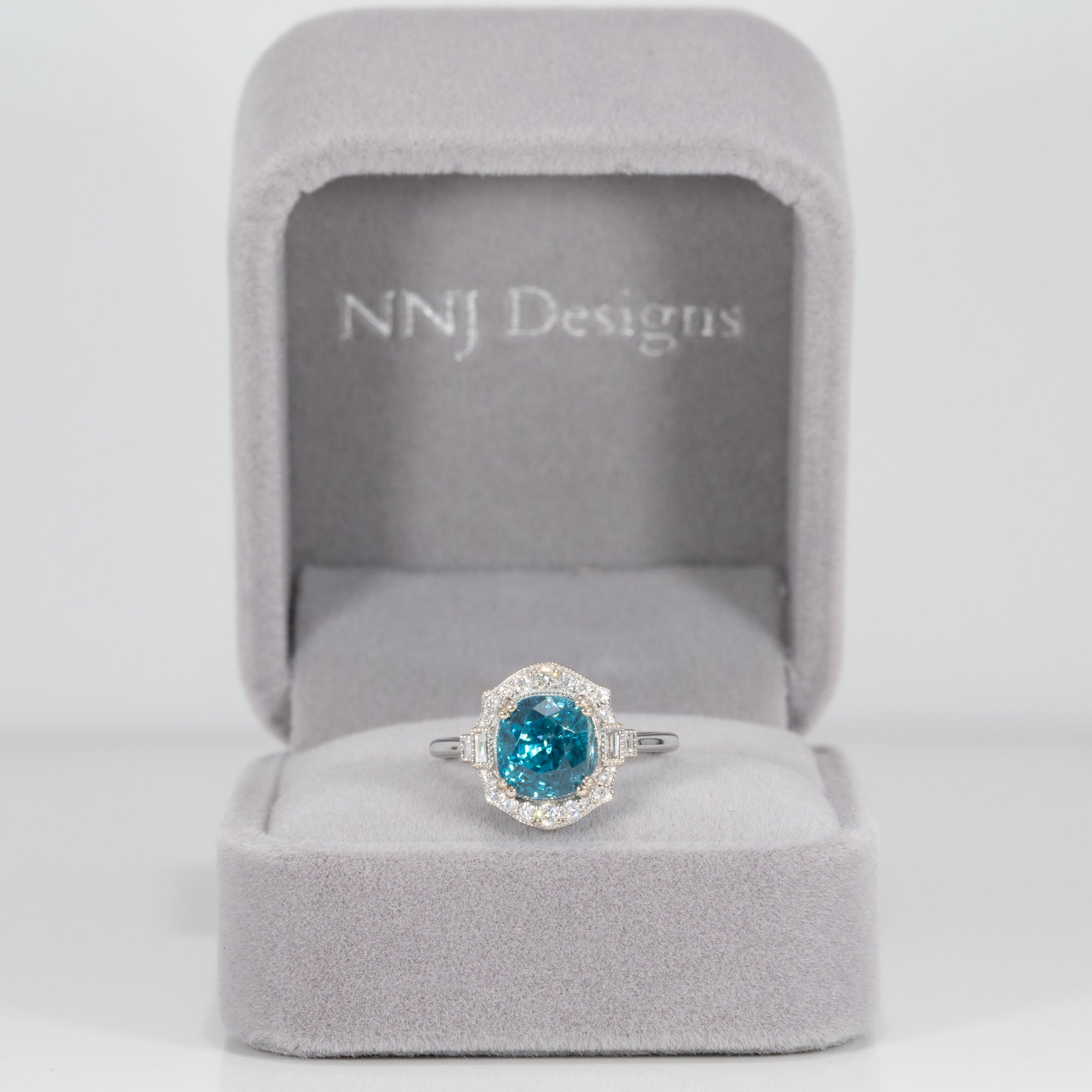14K white gold cambodian blue zircon ring