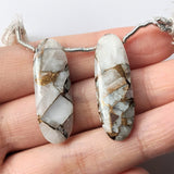 White Copper Calcite Drilled Pair Fan Shape- Side Drilled Smooth Gems 34x11x4mm