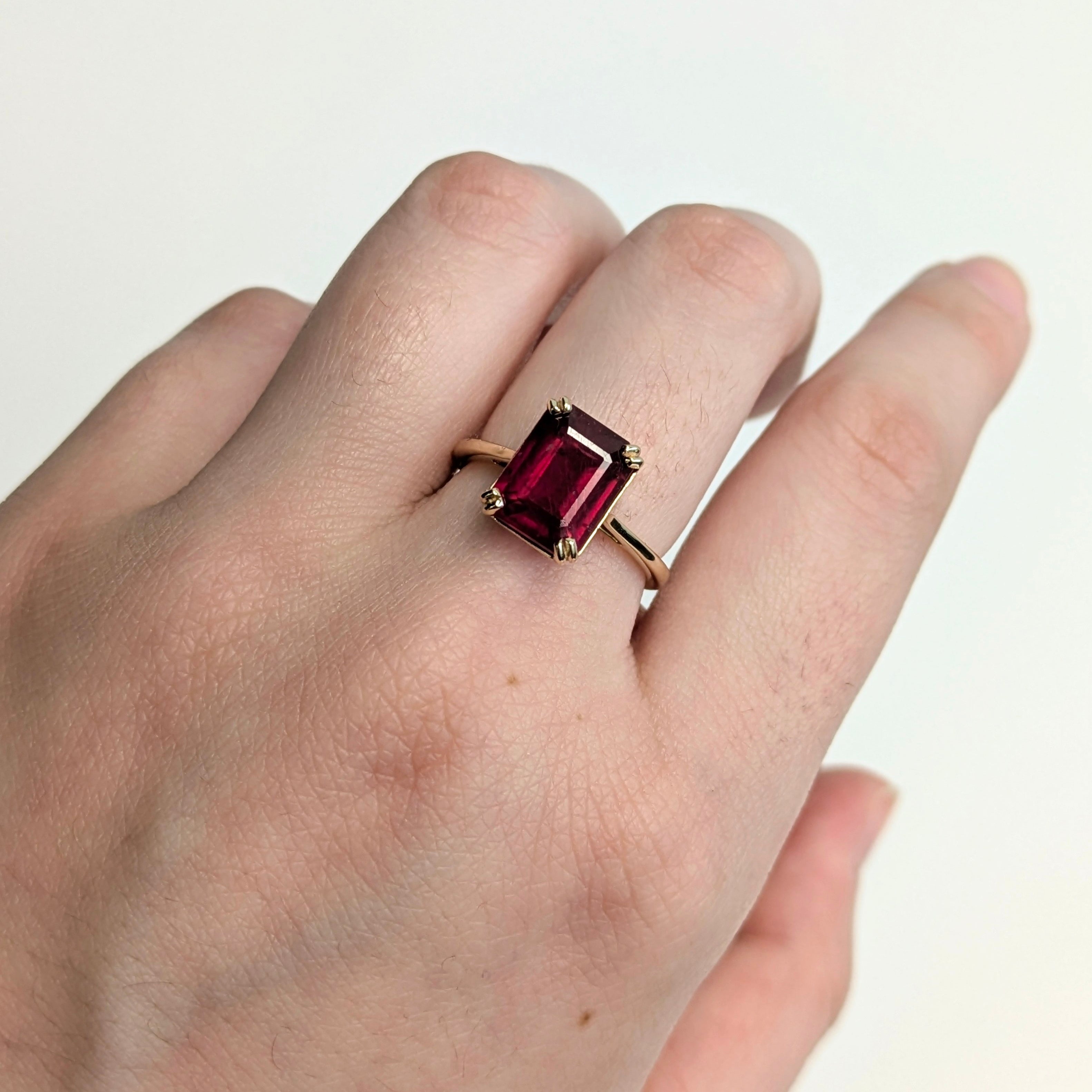 Raha 14K Yellow Gold 4.03cts Ruby Ring | Emerald Cut 9x7mm