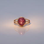 14K yellow gold star ruby cabochon ring with diamond accents