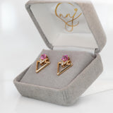 Maisie Solid 14k Gold Pink Sapphire Stud Earrings with Natural Diamonds Accents, Round Shaped 5mm