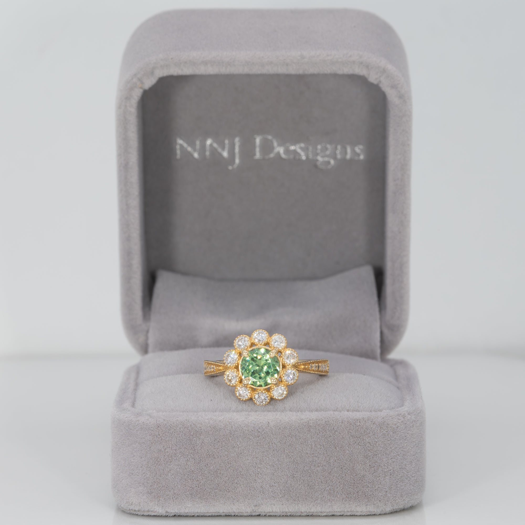 14K yellow gold demantoid garnet ring