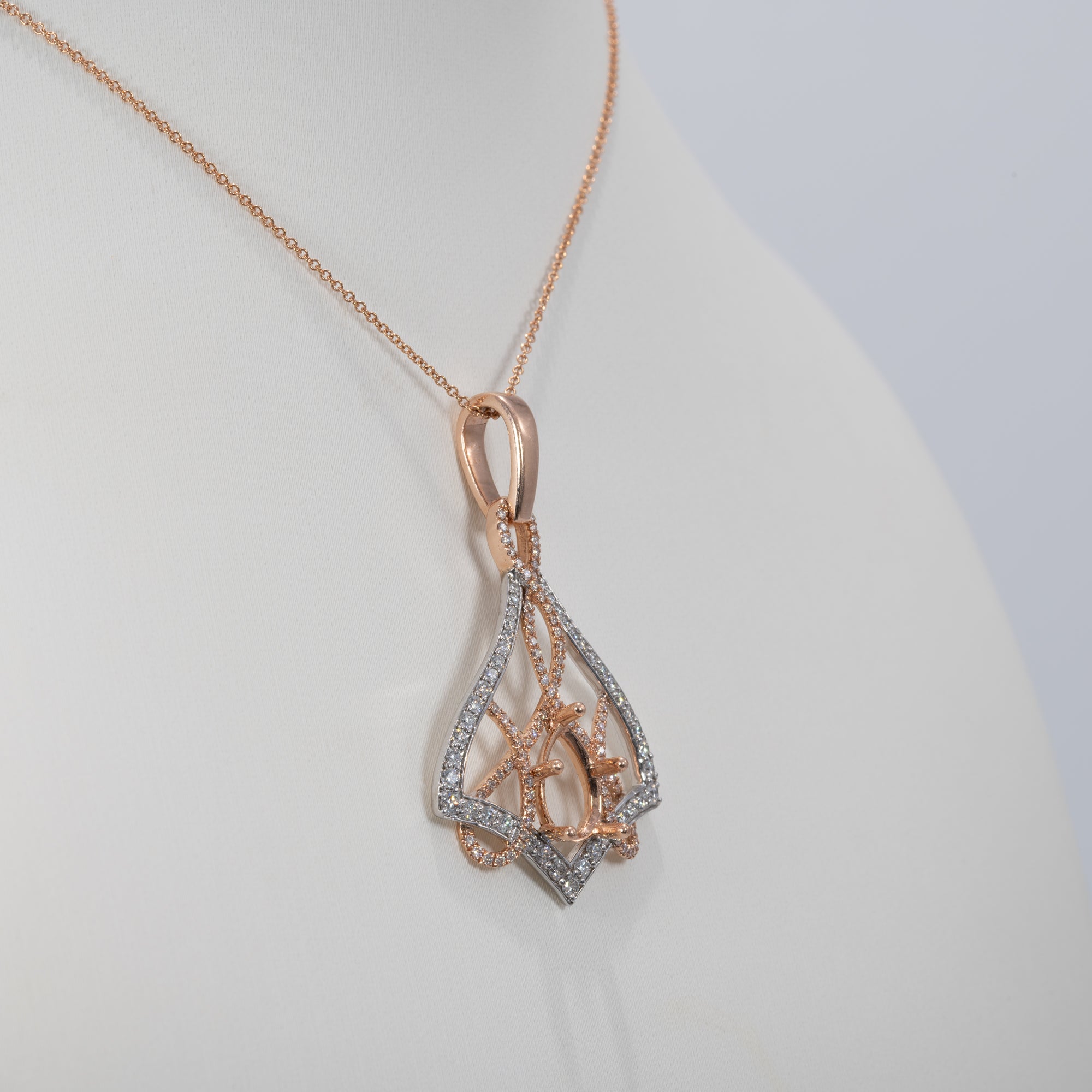 14K white & rose gold diamond semi-mount pendant