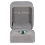 14K white gold Zambian emerald ring with diamond accents