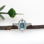 Rashmita 14K White Gold 1.5cts Aquamarine Diamond Ring | Emerald Cut 8x6mm