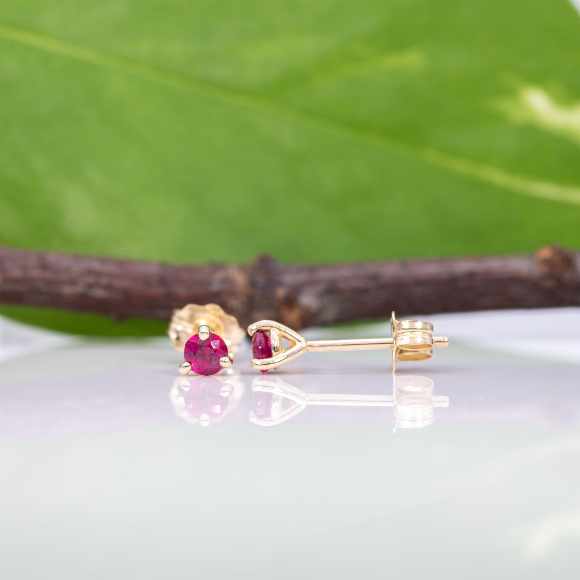 14K yellow gold mozambique ruby earrings