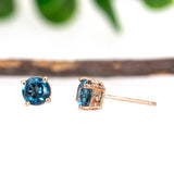 5mm Round - 14K Solid Gold London Blue Topaz Solitaire Studs