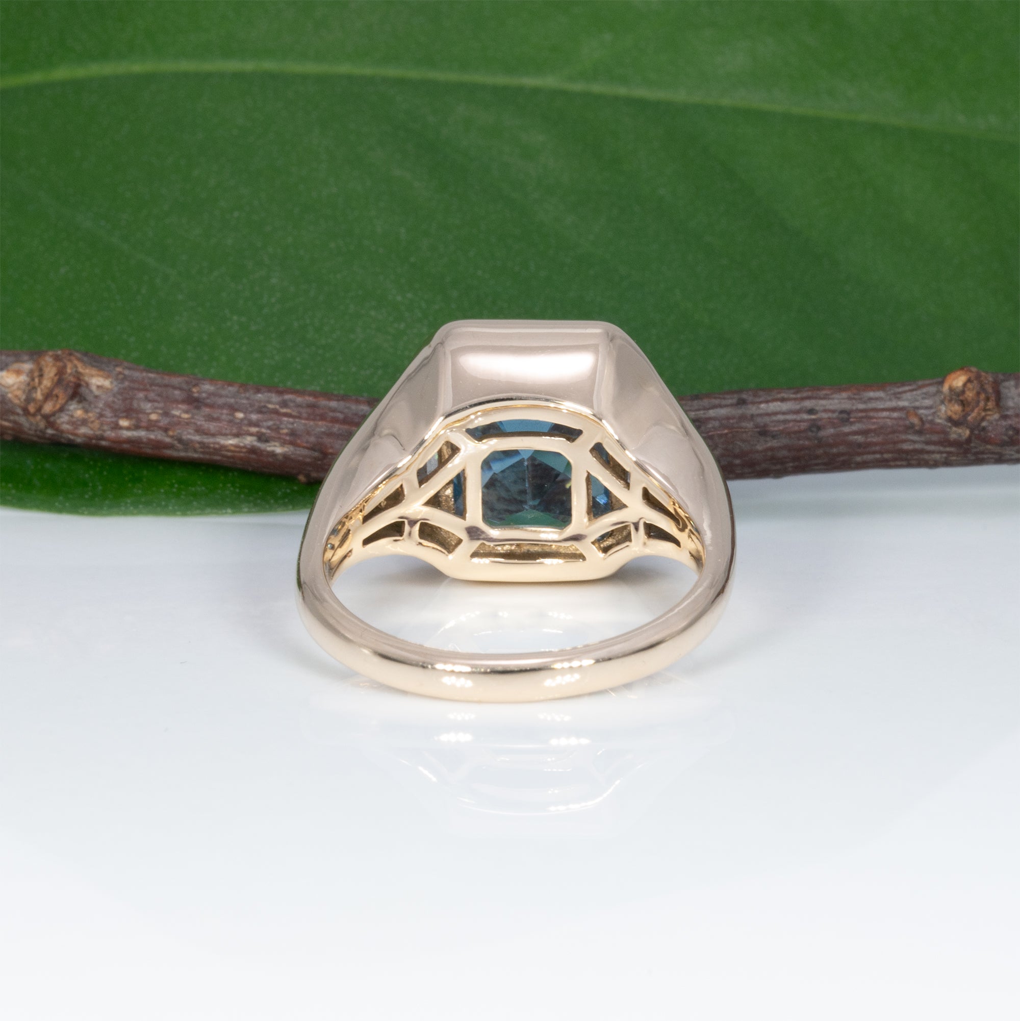 14K yellow gold London blue topaz ring with lab diamond accents