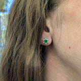 Audrey Tsavorite Stud Earrings with Natural Diamond Accents: Solid 14k White Gold, 4mm