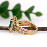 18K Yellow Gold GIA Certified Colombian Emerald Diamond Ring | Pear Shape 10.5x5.5mm
