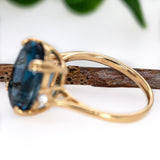Gracy 14K Solid Yellow Gold London Blue Topaz Diamond Ring | OV 14x10mm