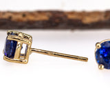 5mm Round - 14K Gold AAA Ceylon Sapphire Solitaire Studs