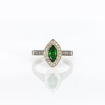 14K yellow gold marquise tsavorite garnet estate ring with diamond accents