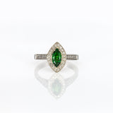 14K yellow gold marquise tsavorite garnet estate ring with diamond accents