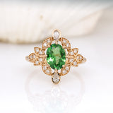 Supriya 14K Yellow Gold Tsavorite Garnet and Natural Diamonds Ring | Oval 9x7mm