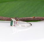 14K white gold indicolite tourmaline ring with pink sapphire accents