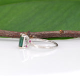 14K white gold indicolite tourmaline ring with pink sapphire accents