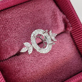 Leaf Themed Accent Ring Setting W Natural Diamond Halo in 14K Solid Gold | Oval | Customizable