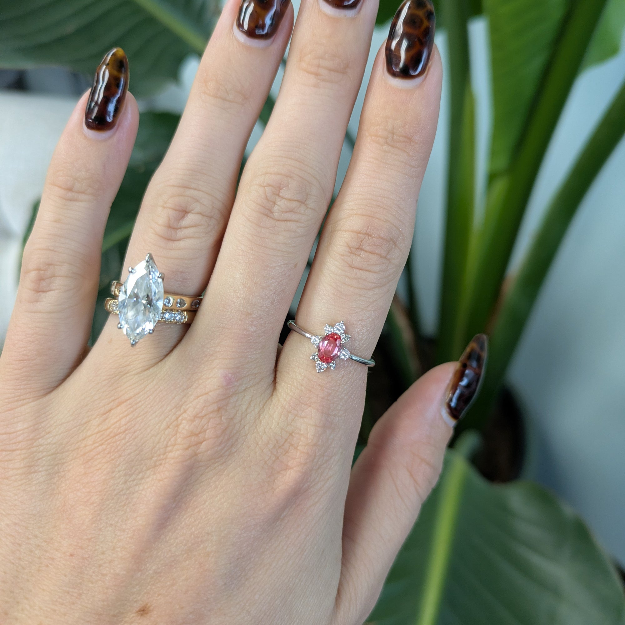 14K white gold padparadscha sapphire ring